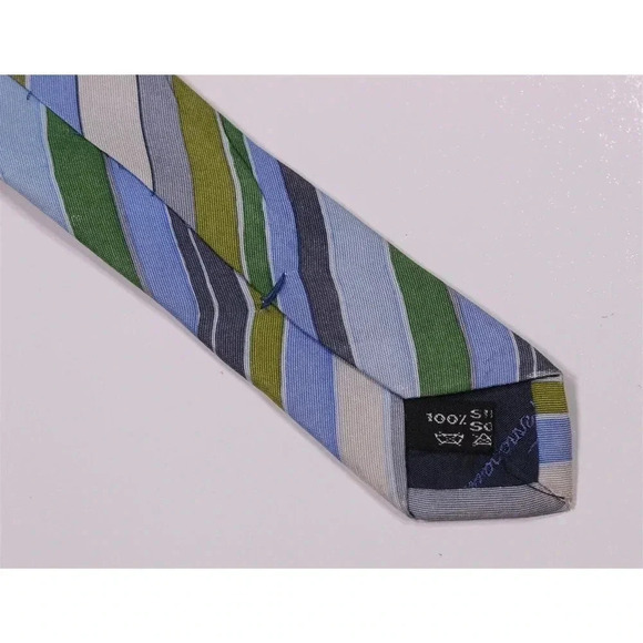 Salvatore Ferragamo Blue-Green Striped Silk Necktie Tie - Picture 6 of 8